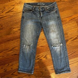 American Eagle Women's Cropped Distressed Jeans | Boy Fit , 4R, low rise
